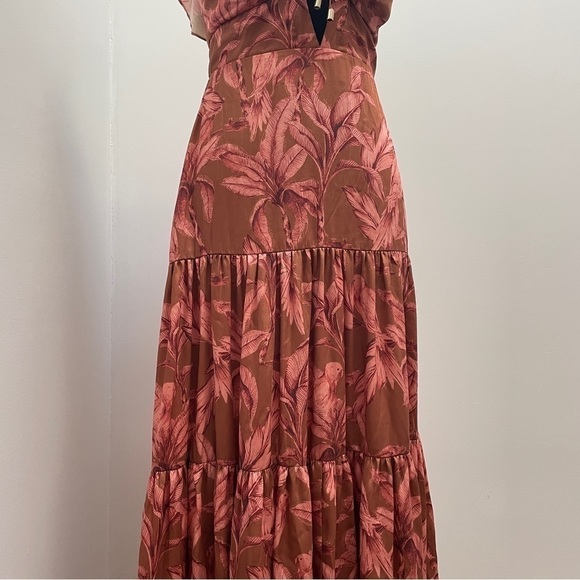 Significant Other- Copper Brown Floral Printed Cut Out Maxi Sollar Dress Size 4 - Picture 5 of 12